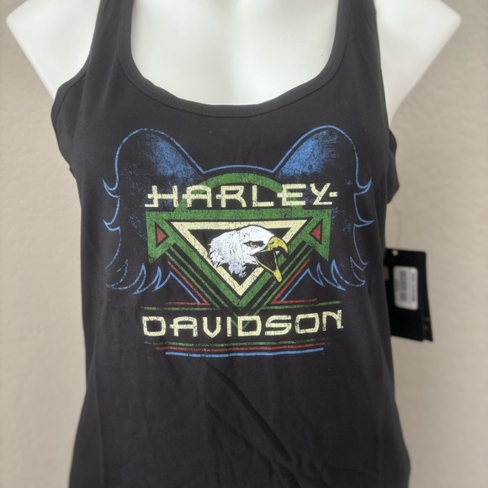 HARLEY-DAVIDSON DISTRESSED VINTAGE EAGLE Graphic Black Slim Fit Tank Top‎ Women